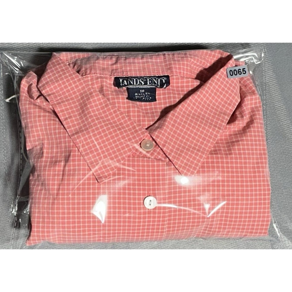 Lands' End button-down shirt Pink and white gingham/check Size 18 - Picture 8 of 9